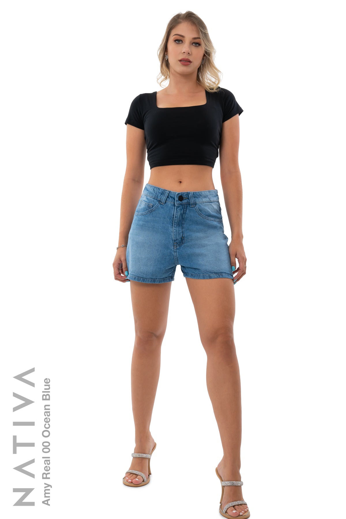 MOM SHORTS, TRUE DENIM, AMY REAL 01 OCEAN BLUE. Talle Alto. Auténtico e Interminable. Cintura Ajustable PERFECT FIT®