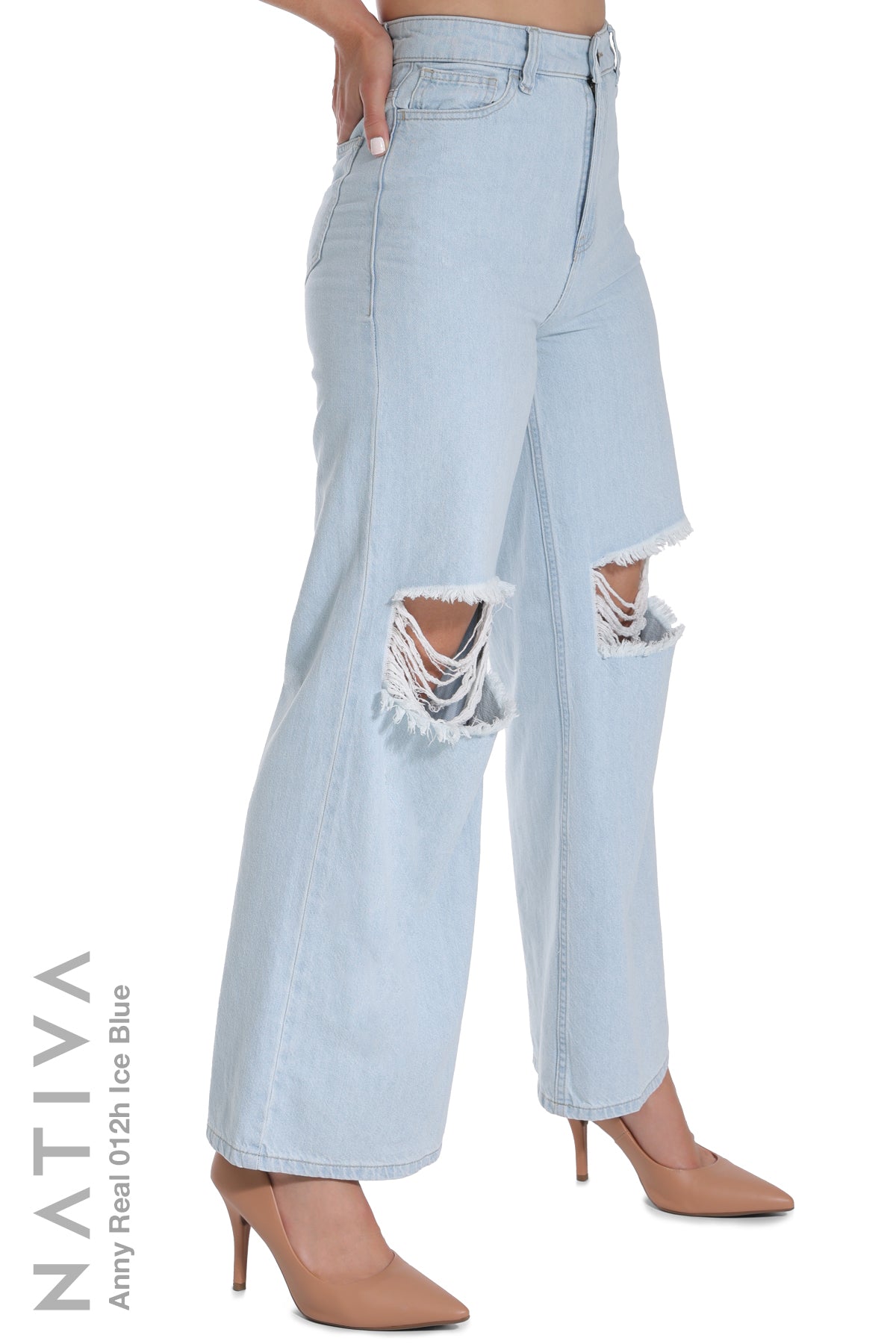 WIDE LEG True Denim Jeans, ANNY REAL 012H ICE BLUE. Talle Alto. Auténtico e Interminable. Cintura Ajustable PERFECT FIT®