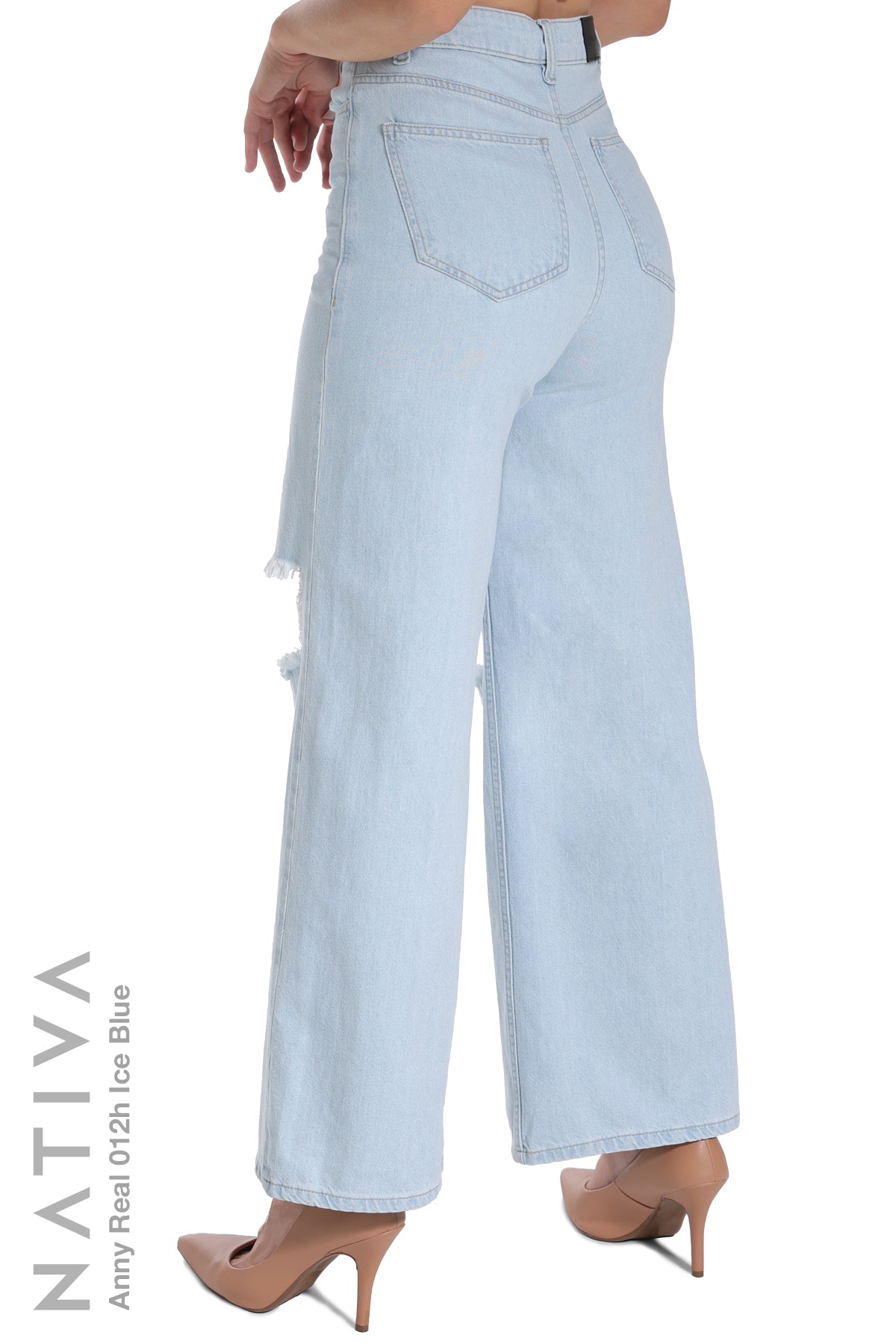 WIDE LEG True Denim Jeans, ANNY REAL 012H ICE BLUE. Talle Alto. Auténtico e Interminable. Cintura Ajustable PERFECT FIT®