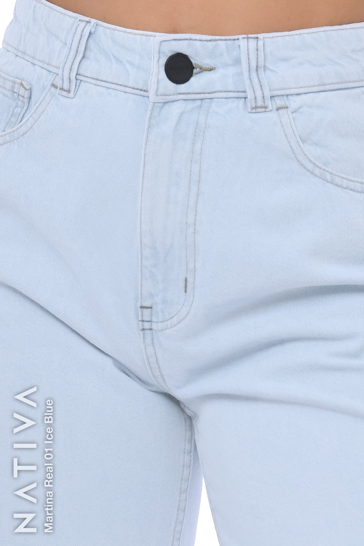 MOM JEANS TRUE DENIM, MARTINA REAL 01 ICE BLUE. Talle Alto. Alto Confort. 100% Algodón Nativo Virgen. Auténtico e Interminable. Cintura Ajustable PERFECT FIT®