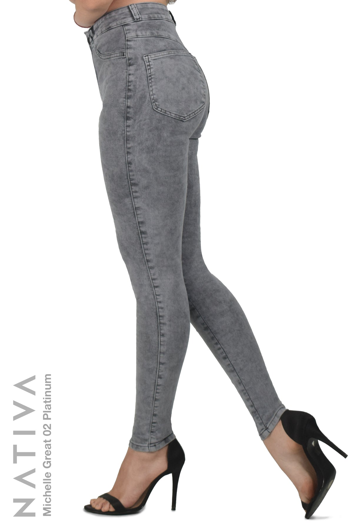 SUPER SKINNY JEANS, MICHELLE GREAT 02 PLATINUM, Talle Alto. Moldeador. Cuatro Estaciones. Tecnología No Stress®