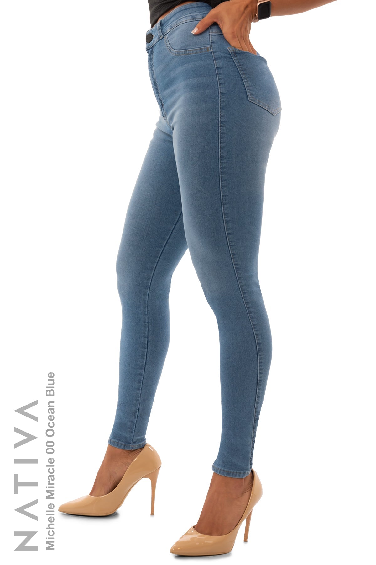 SUPER SKINNY JEANS, MICHELLE WONDER 00 OCEAN BLUE, Talle Alto. Moldeador y Afirmador. Casual 7 días. Tecnología No Stress®